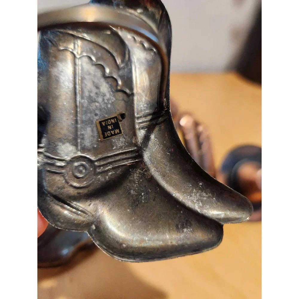 Vintage Cowboy Boot Napkin Rings Set Metal Copper Tone Western‎ Decor